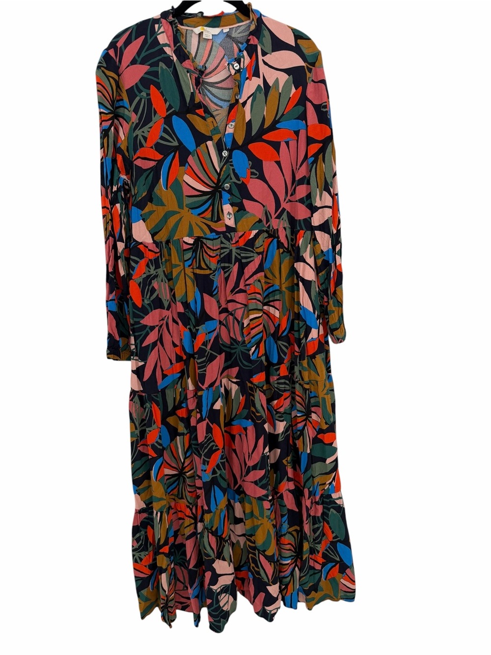 Boden Multicolor Tropical Leaf-Print Long Sleeve Maxi Dress Size 12